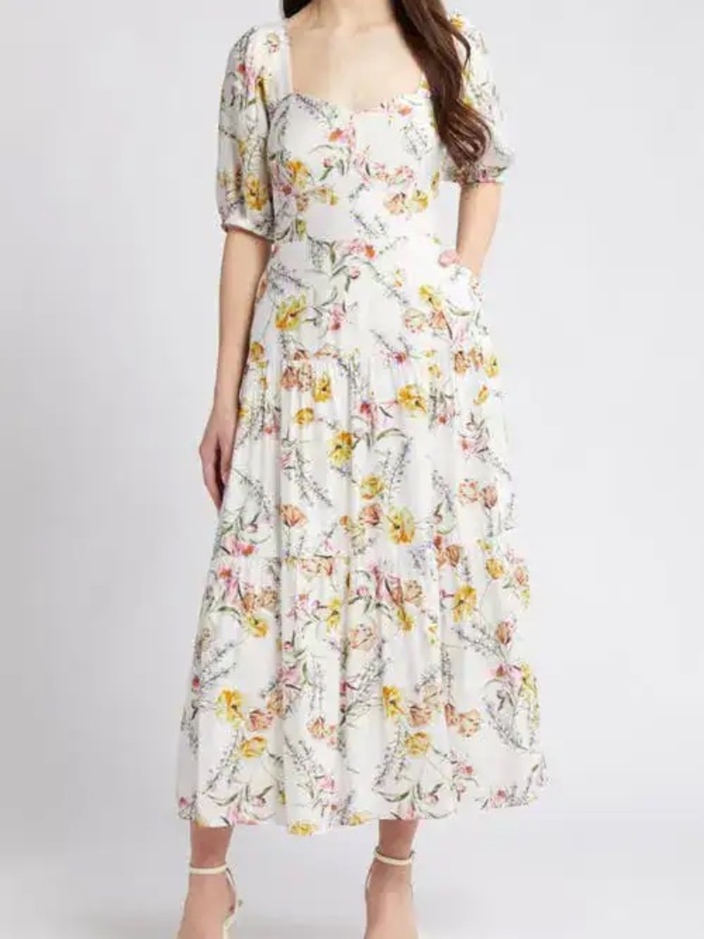 Chelsea28 White Floral Maxi Dress with Pink & Yellow Blooms